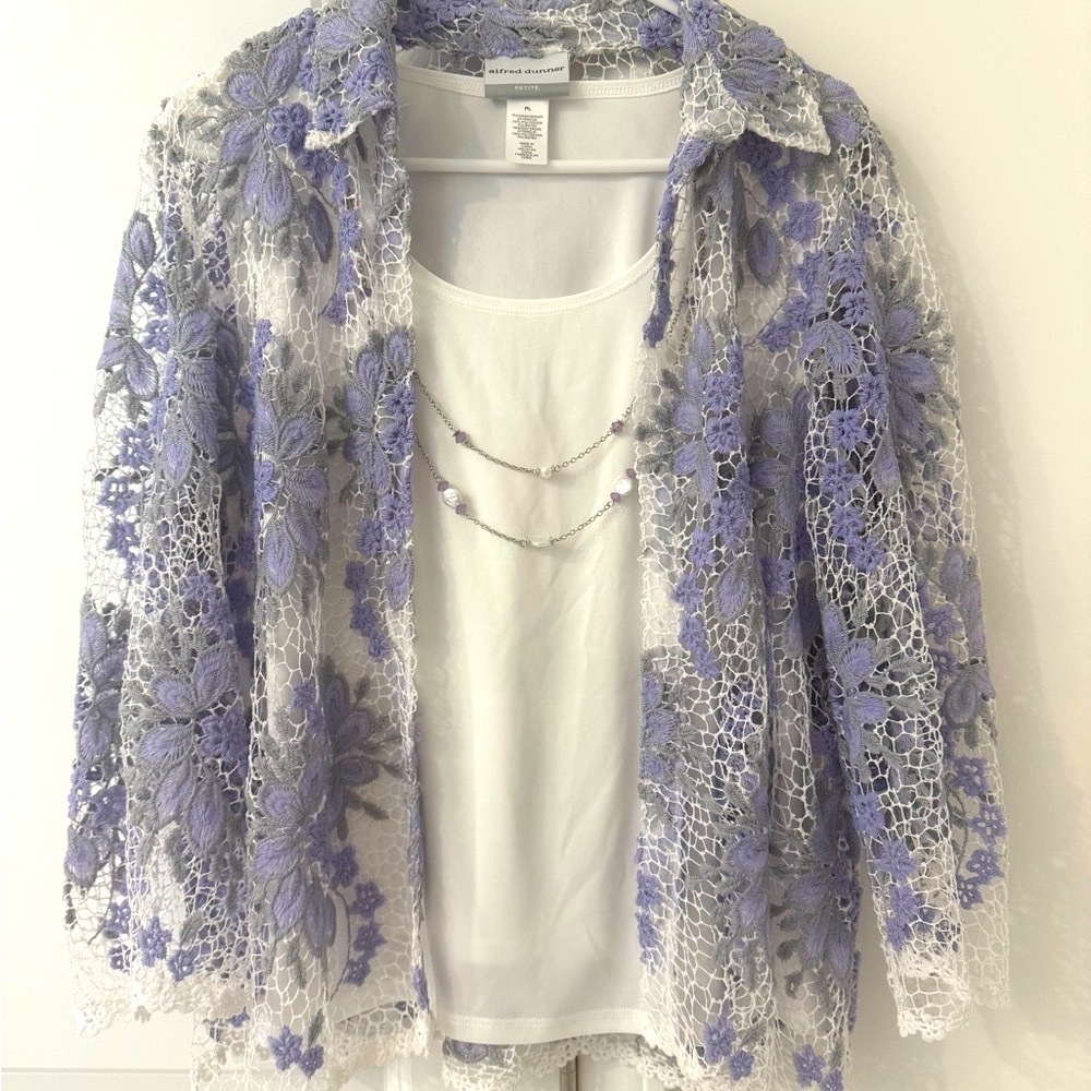 Alfred Dunner 2-piece Jacket and Tank with Necklace, size Petite Large
